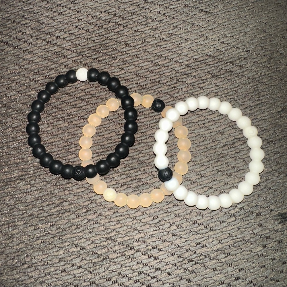 Lokai Black, Tan, and White Silicone Beaded Bracelet Trio